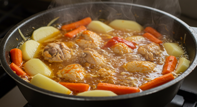 모든 재료 넣고 끓이고 있는 이미지