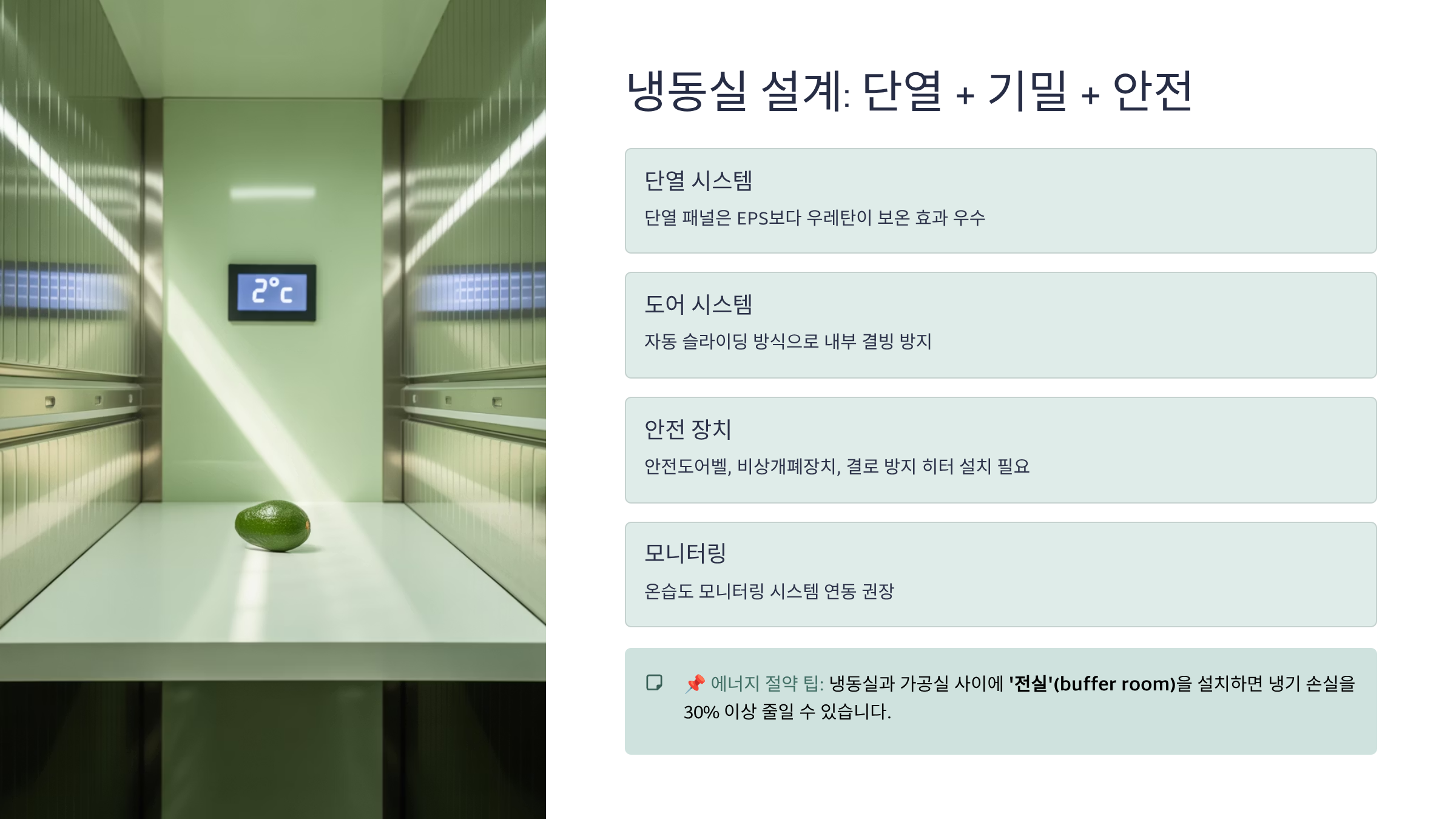 냉동실 설계: 단열 + 기밀 + 안전이 핵심
