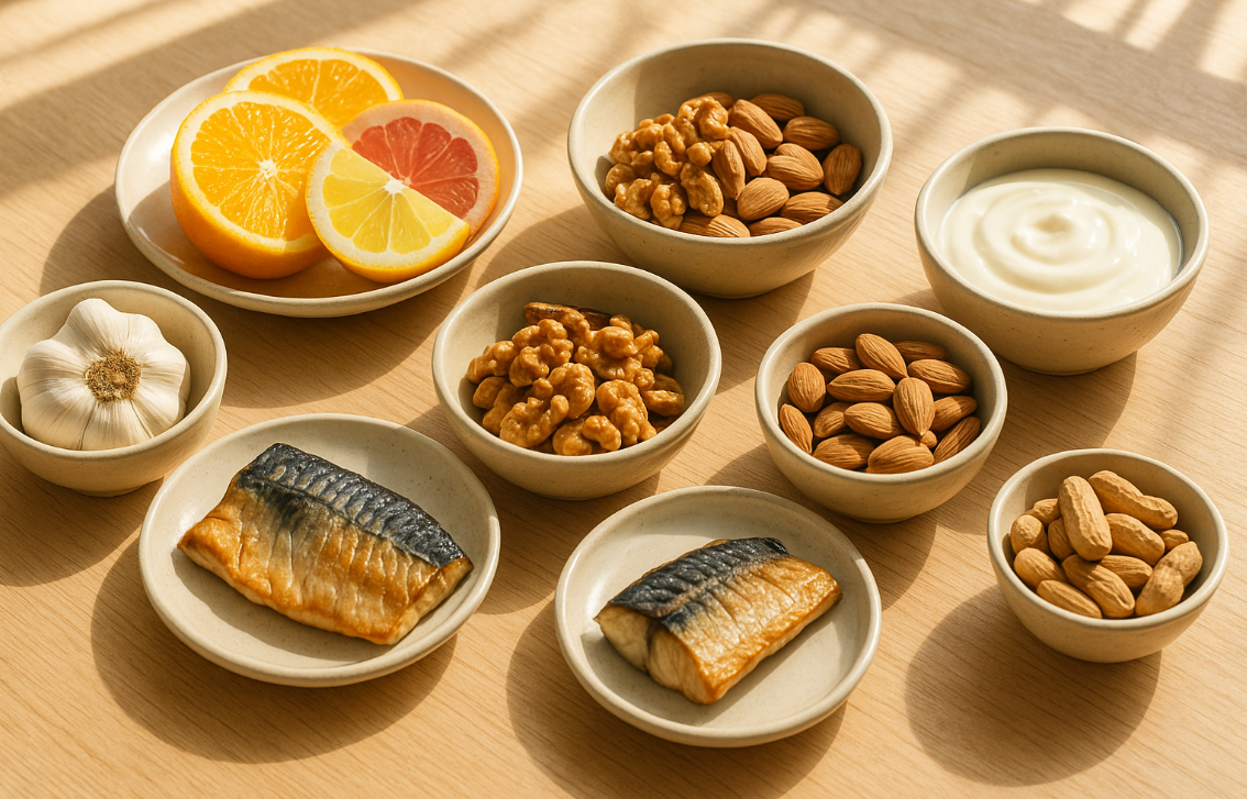 슈퍼 푸드가 놓여진 식탁의 모습