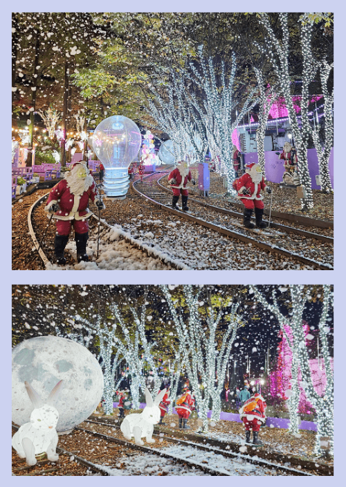 청도 프로방스 크리스마스 산타마을 빛축제 눈내리는 풍경