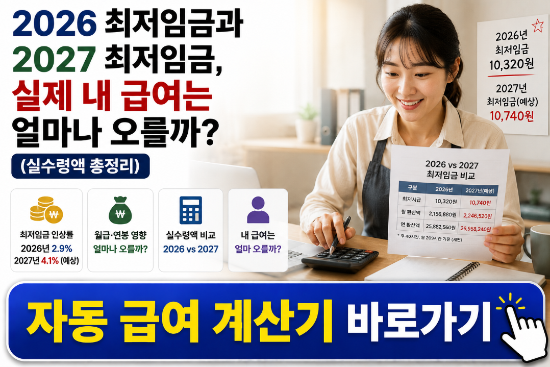 2026 최저임금과 2027 최저임금, 실제 내 급여는 얼마나 오를까? (실수령액 총정리)