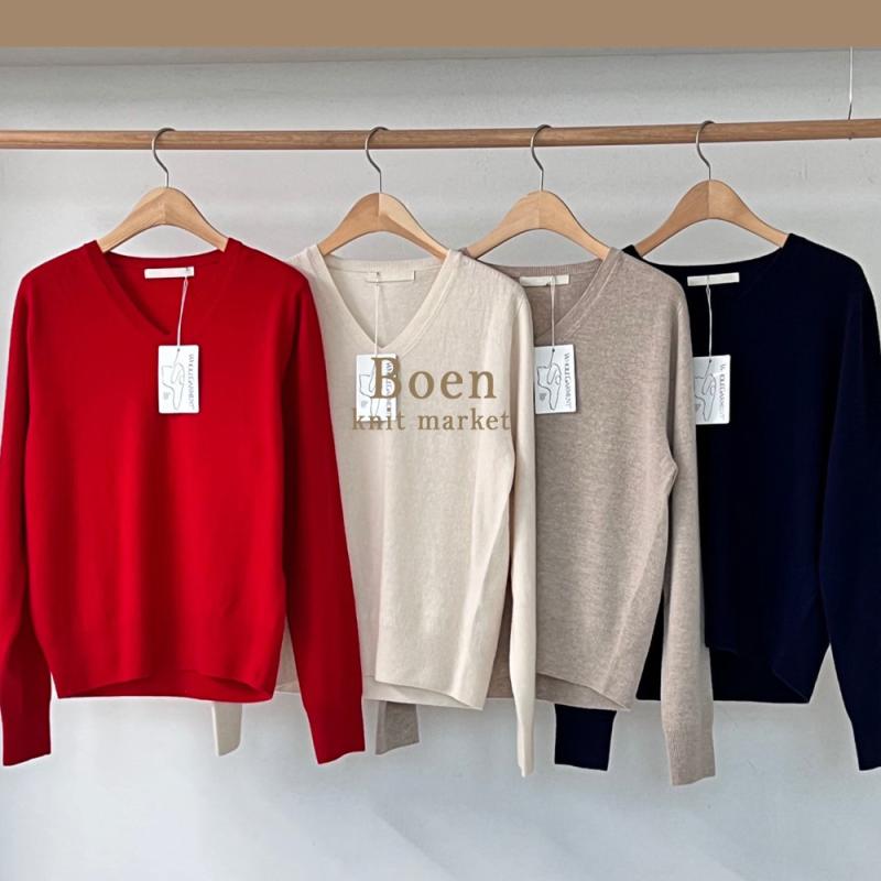 유즈 브이넥니트 아이보리 레드 베이지 캐시미어 홀가먼트 니트