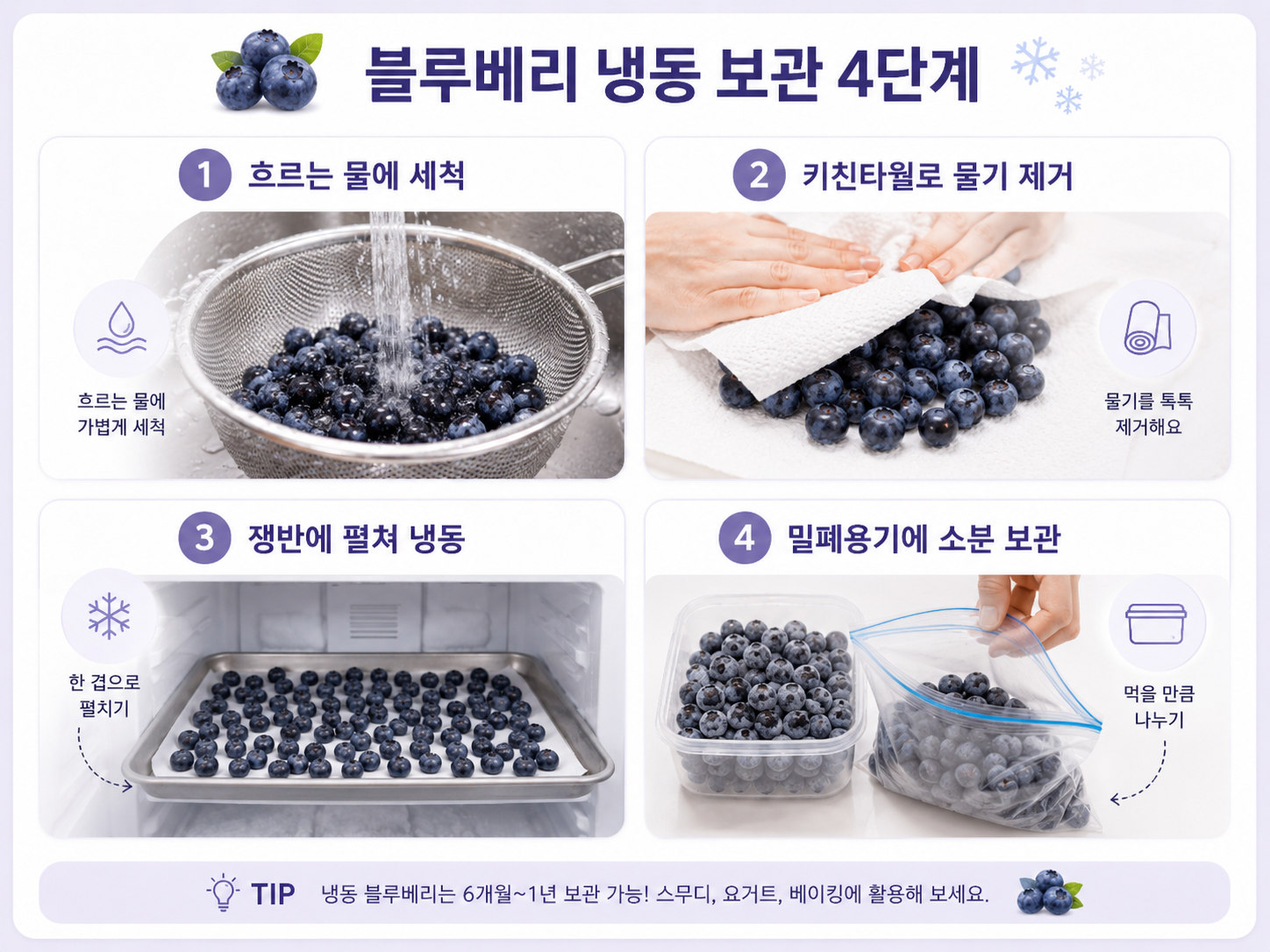 블루베리 세척법과 소분 냉동 보관 과정