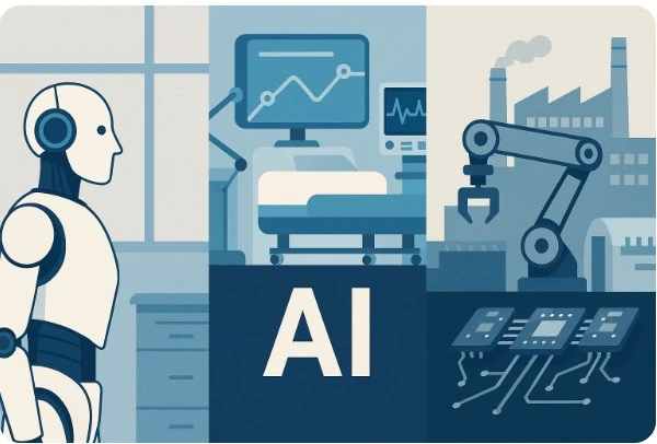 로봇 의료기기 반도체 산업에 적용된 AI 기술 묘사 이미지