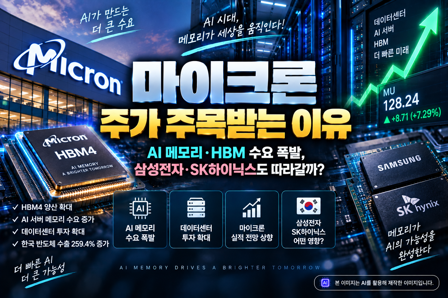 마이크론 AI 메모리 HBM4 수요 확대와 삼성전자·SK하이닉스 반도체 시장 영향