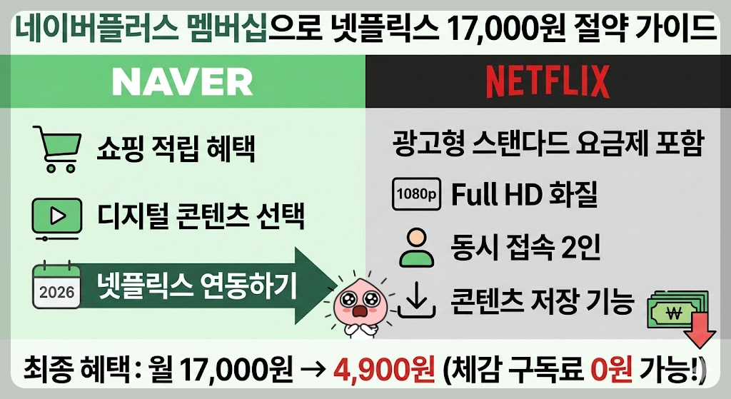 네이버플러스 멤버십 넷플릭스 무료 이용권 혜택 및 광고형 스탠다드 요금제 요약