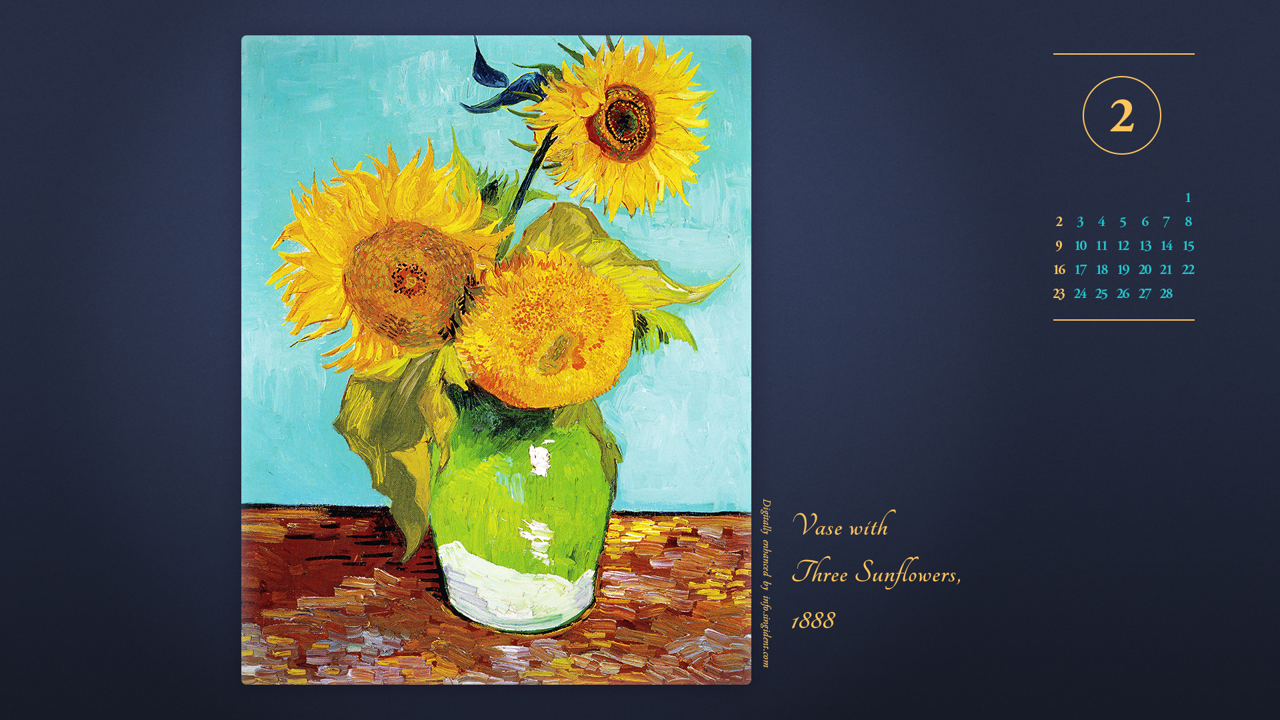 02 고흐 세 송이 해바라기 A - 2025년2월 노트북배경화면