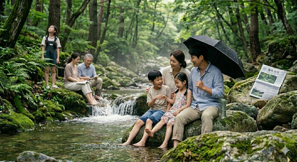 계곡을즐기는가족