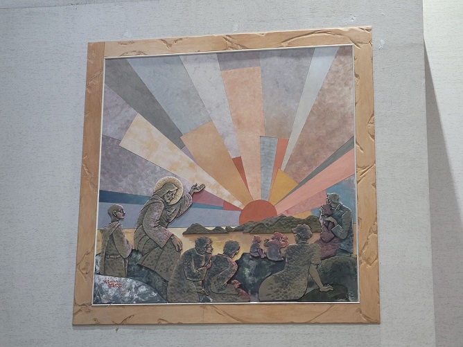 몰운대성당에 있는 "낙조 아래의 행복선언" 그림입니다.