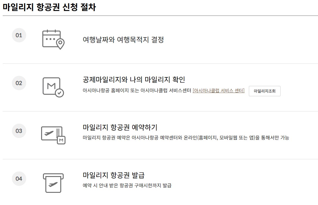 아시아나항공 마일리지 항공권 예약 방법