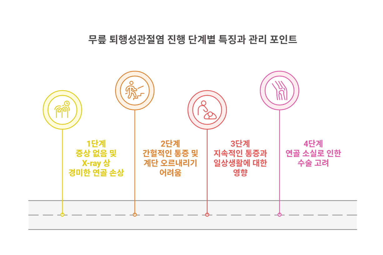 무릎 퇴행성관절염 진행 단계별 특징과 관리 포인트