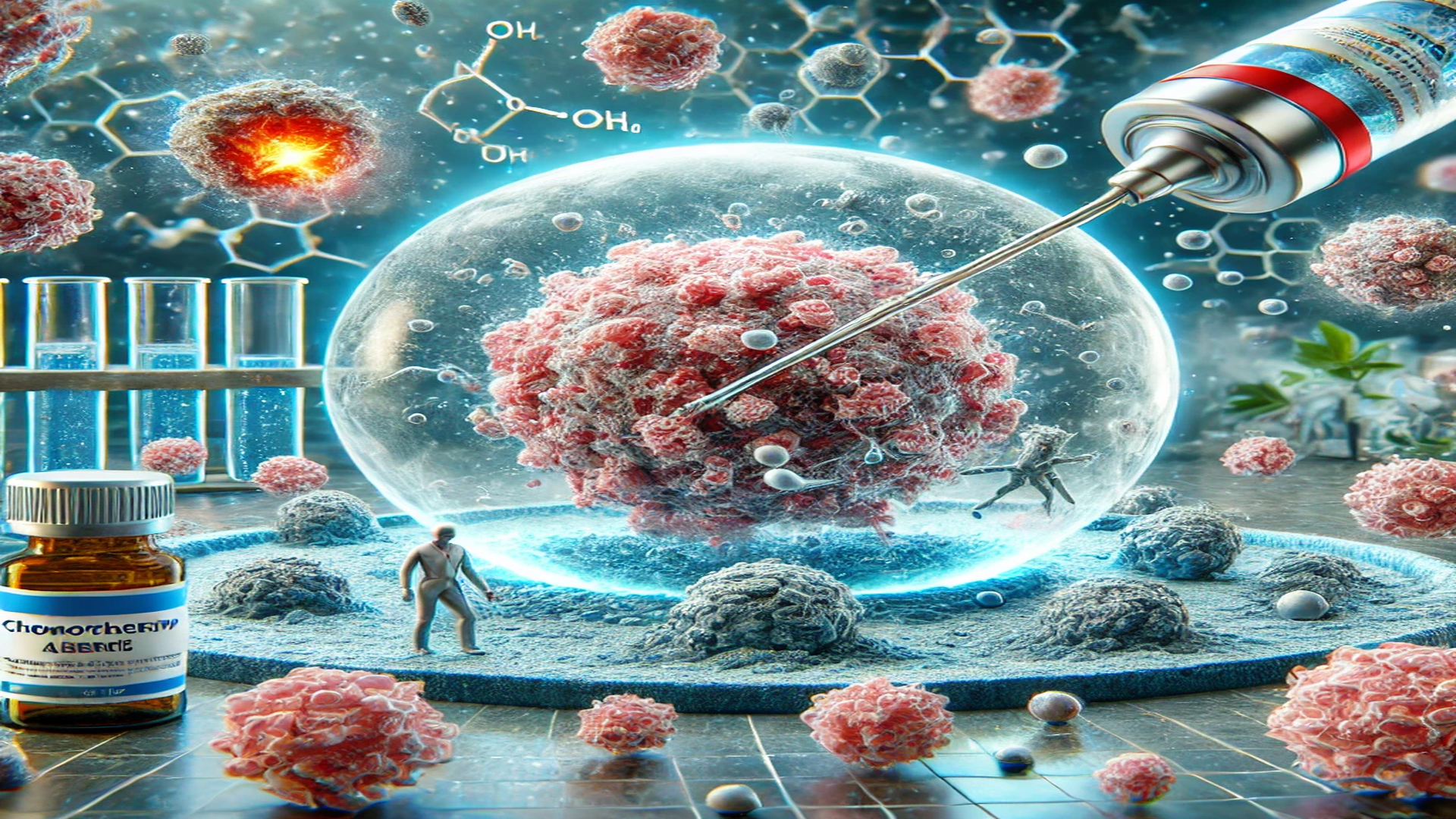 항암주사가 암세포를 약화시키는 일러스트