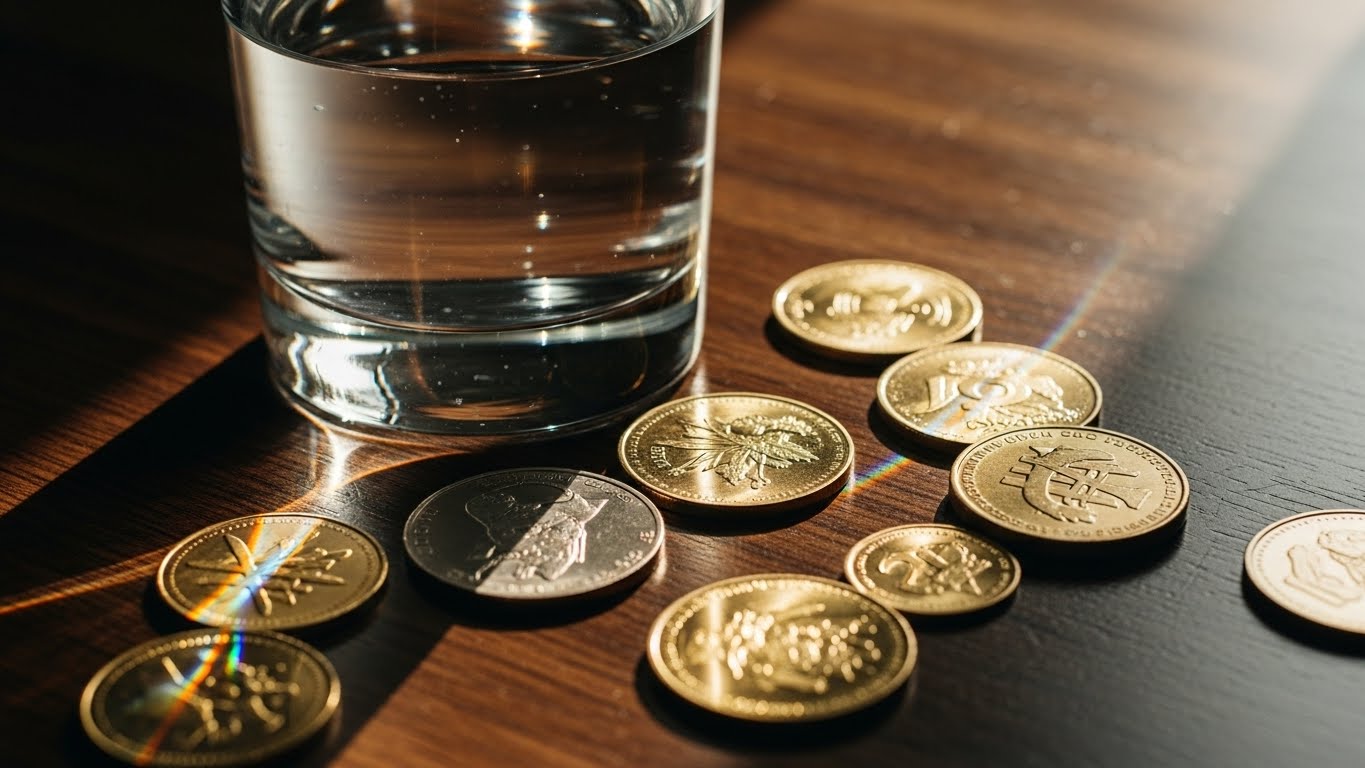 글로벌 시장에서 창출된 가치가 달러 수익으로 환원되는 과정을 상징하는 예술적 시각화