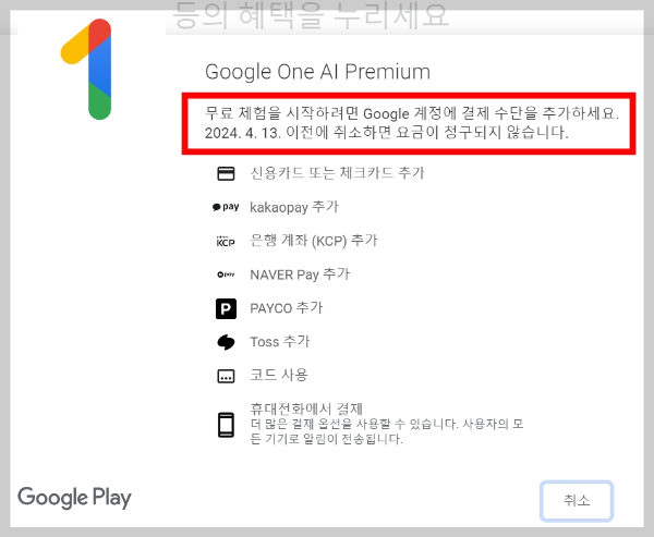 구글 Gemini Advanced 결제 수단 추가