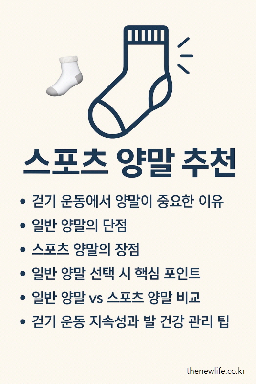 스포츠 양말 추천 포스터 – 걷기 운동에서 양말이 중요한 이유와 장단점, 선택 포인트를 안내하는 이미지