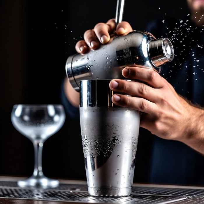 완벽한 혼합을 위해 셰이커를 강하게 흔드는 네이키드 앤 페이머스 제조 과정