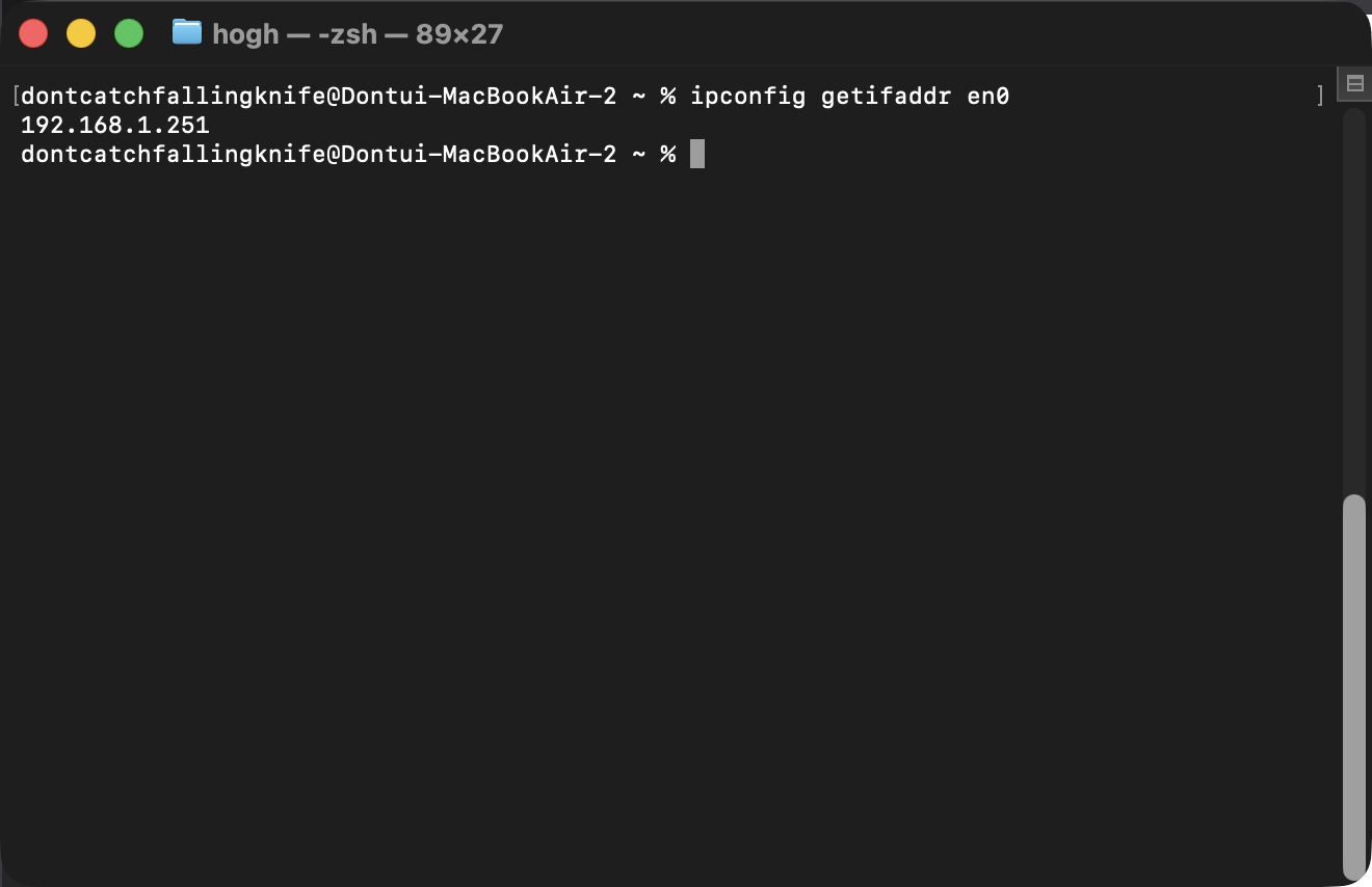 ipconfig getifaddr en0