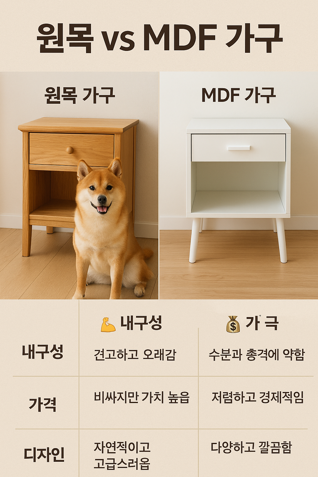 원목 vs MDF 가구 관련 사진.