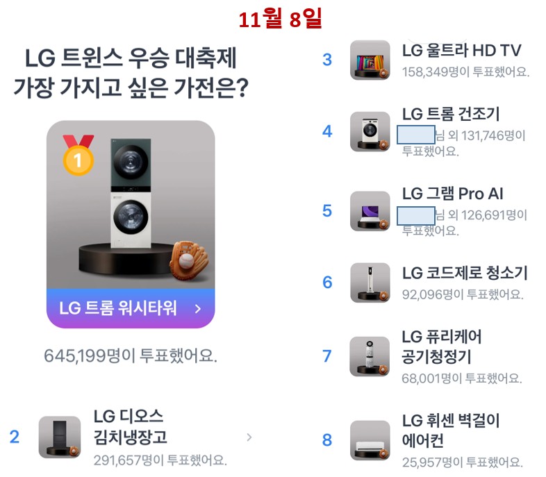 11월 8일 4,5등