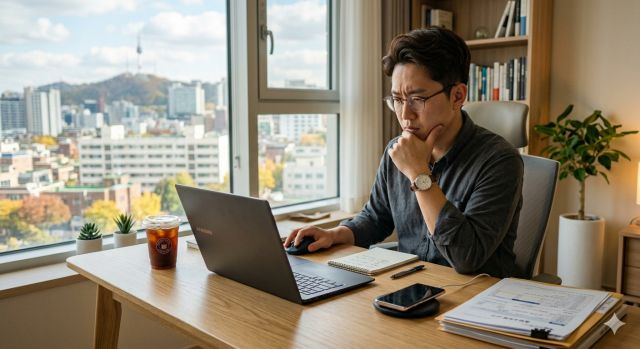 종합소득세 신고를 위해 홈택스를 확인하는 직장인 모습
