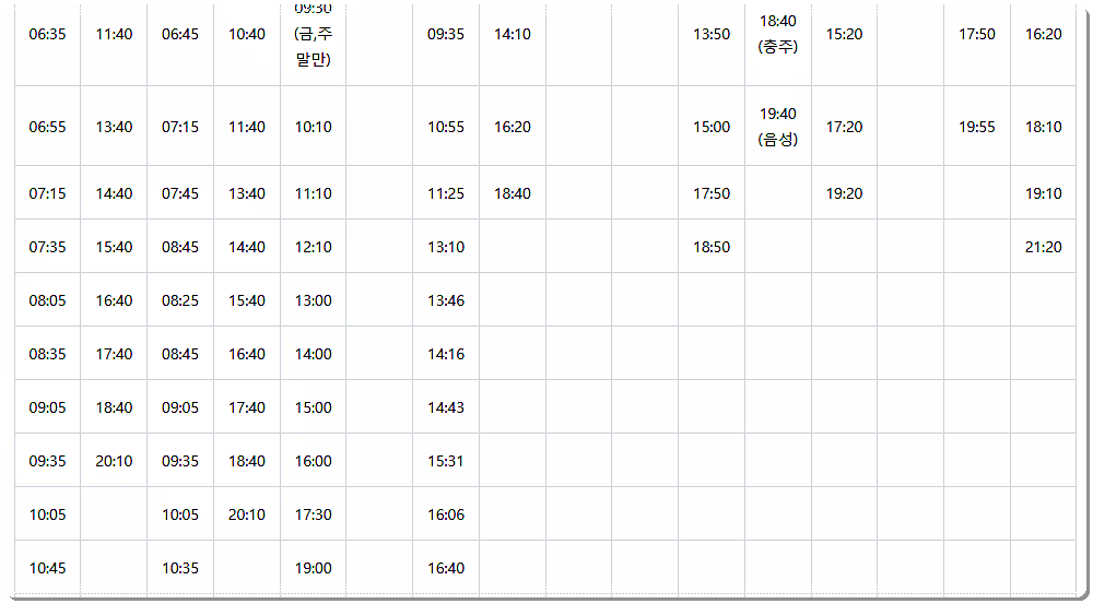 진천시외버스터미널 시간표 운행정보 2