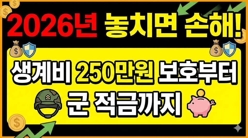 2026년 놓치면 손해! 생활비 250만 원 보호부터 장병 저축 혜택까지 총정리