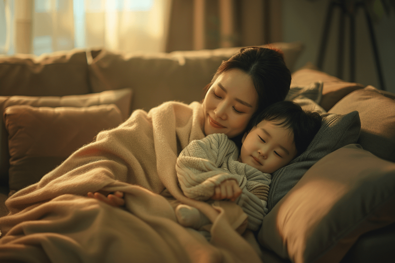 잠들어-있는-아이와-엄마