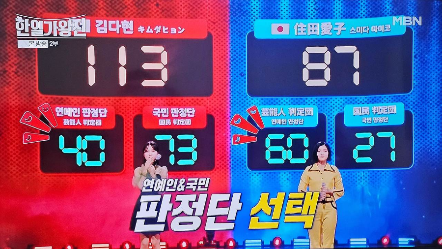 한일 가왕전 1대1 라이벌전 김다현 vs 스미다 아이코 김다현 승리
