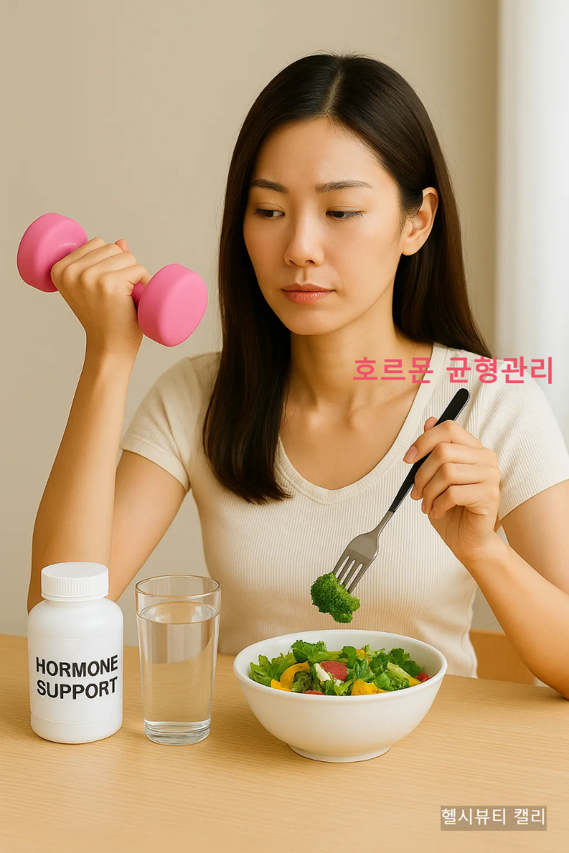 운동과 식단을 통해 호르몬 균형을 관리하는 여성의 모습