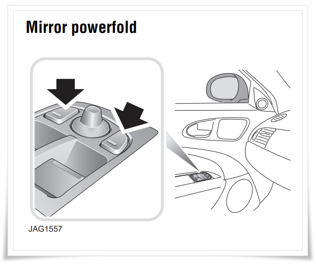 재규어XE사이드미러 자동 펴기 접기시 좌우 사이드미러 선택 버튼 동시에 누르기