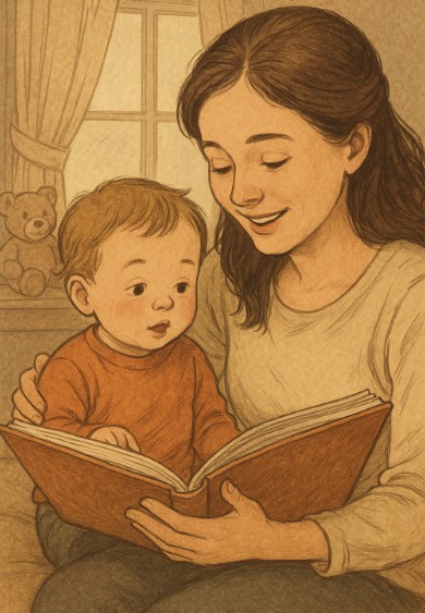 영유아 아이에게 책을 읽어주는 엄마의 따뜻한 모습