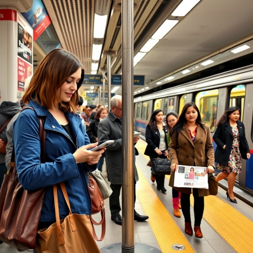 지하철을 이용하는 지장인 이미지