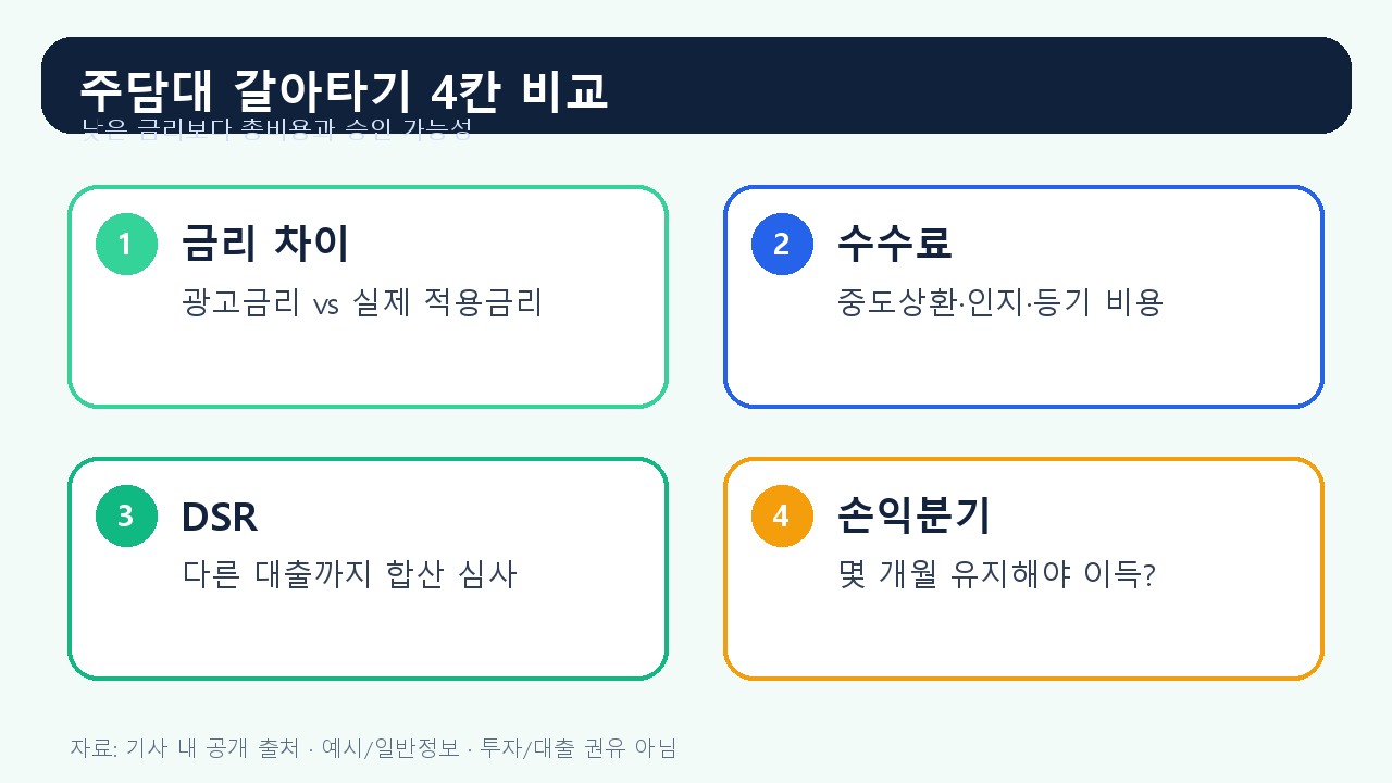 주담대 갈아타기 금리 수수료 DSR 비교 카드