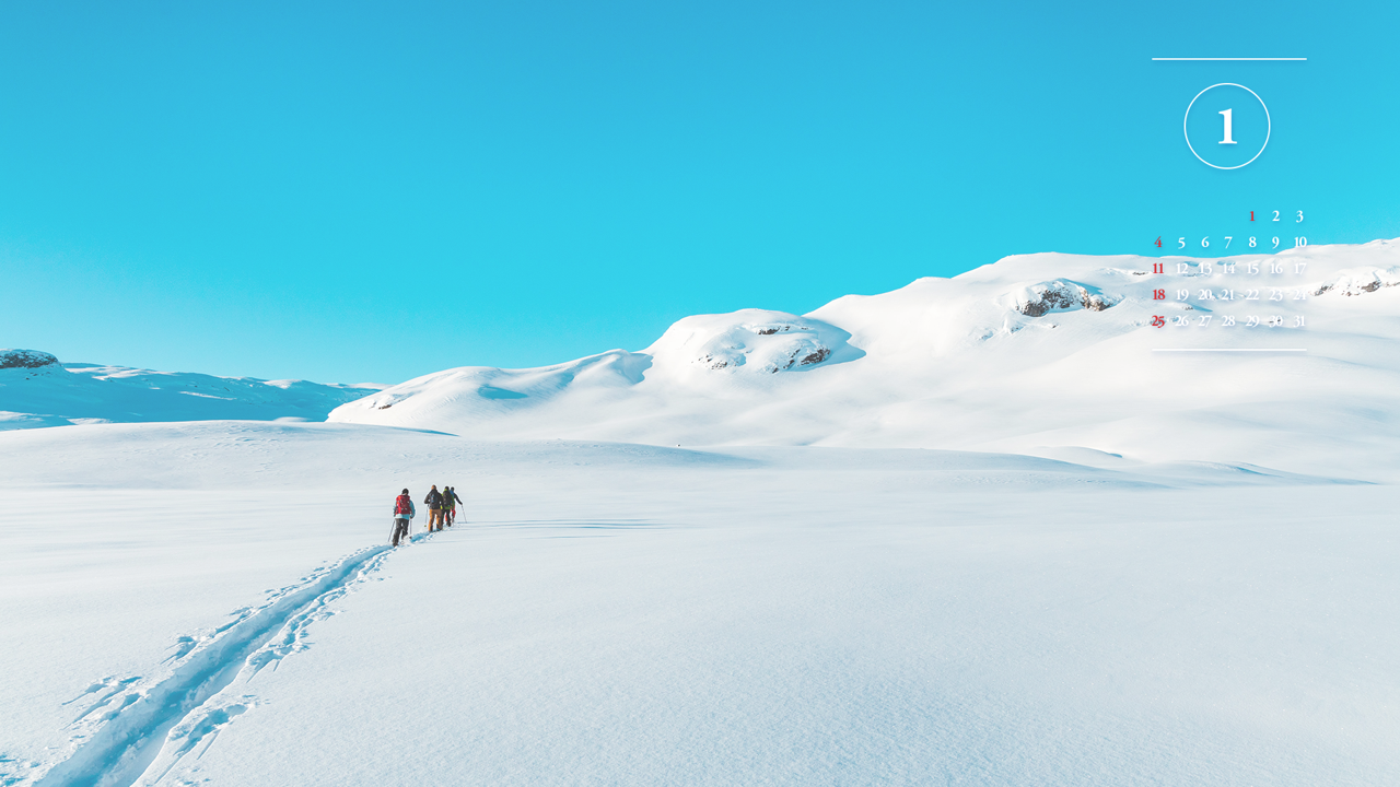 06 스키여행 A - 2026년1월 달력배경화면