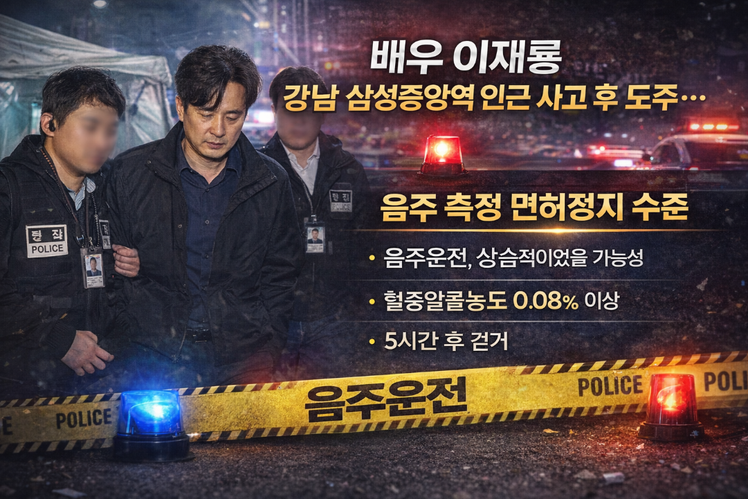 이재룡 음주운전 도주, 면허정지 수준 혈중알콜농도 전말