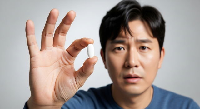 약을 손에 들고 있는 남성