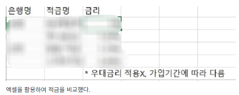 적금 금리 비교를 위해 엑셀 사용