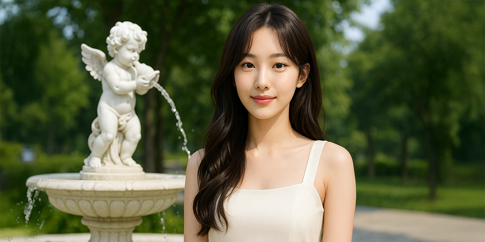 꿈에서 물 나오는 분수 앞에 있는 사람