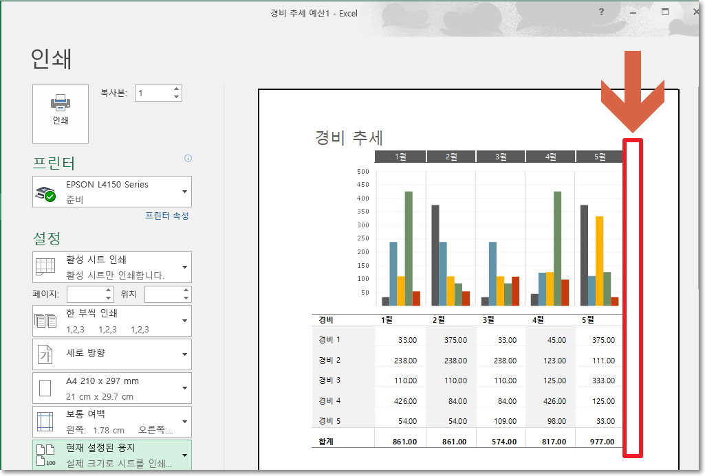 인쇄영역 표가 잘림