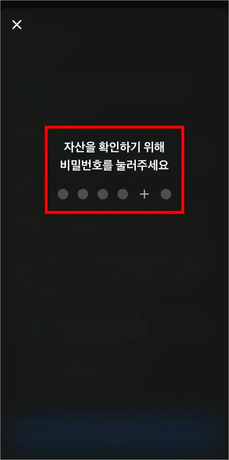 자산을 확인하기 위해 비밀번호를 입력