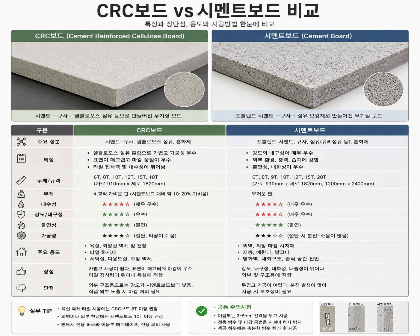 시멘트보드의 특징과 장점, CRC보드와 어떤 차이가 있을까