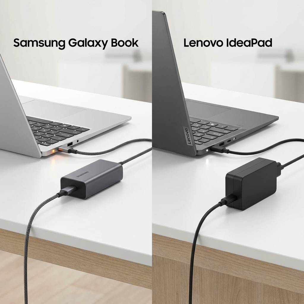 삼성 갤럭시북과 레노버 아이디어패드 PD 충전 비교 이미지