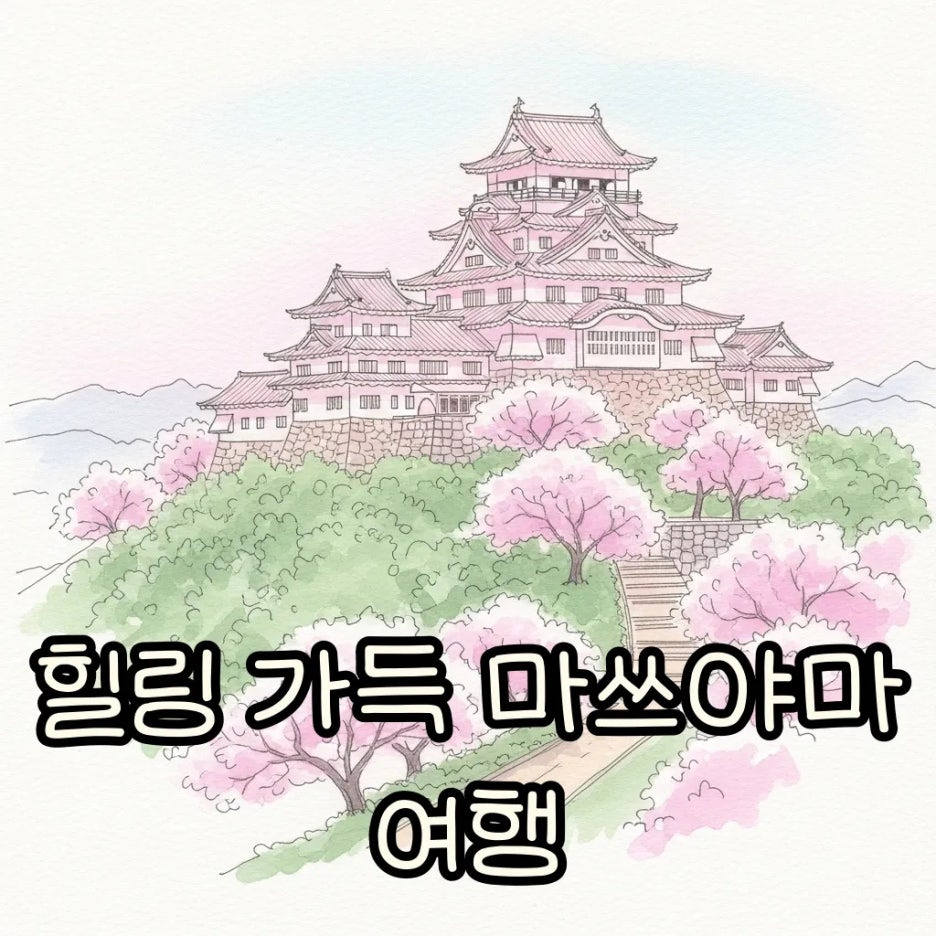 은은한 파스텔톤의 마쓰야마성과 벚꽃 풍경