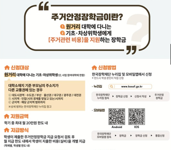 주거안정장학금 신청방법 자격 매월 최대20만원 지원!