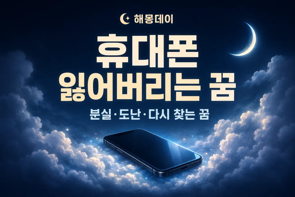 해몽데이, 휴대폰 잃어버리는 꿈 &mdash; 분실&middot;도난&middot;다시 찾는 꿈. 구름 위 휴대폰과 초승달이 있는 썸네일