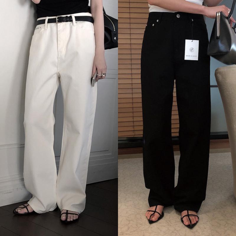 오버클래식 클래식뮤데님 리슨 와이드 데님 블랙진 화이트 데님 하이웨스트 청바지