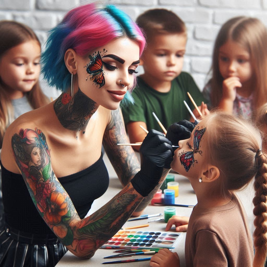 페이스페인팅 그리는 선생님과 아이들