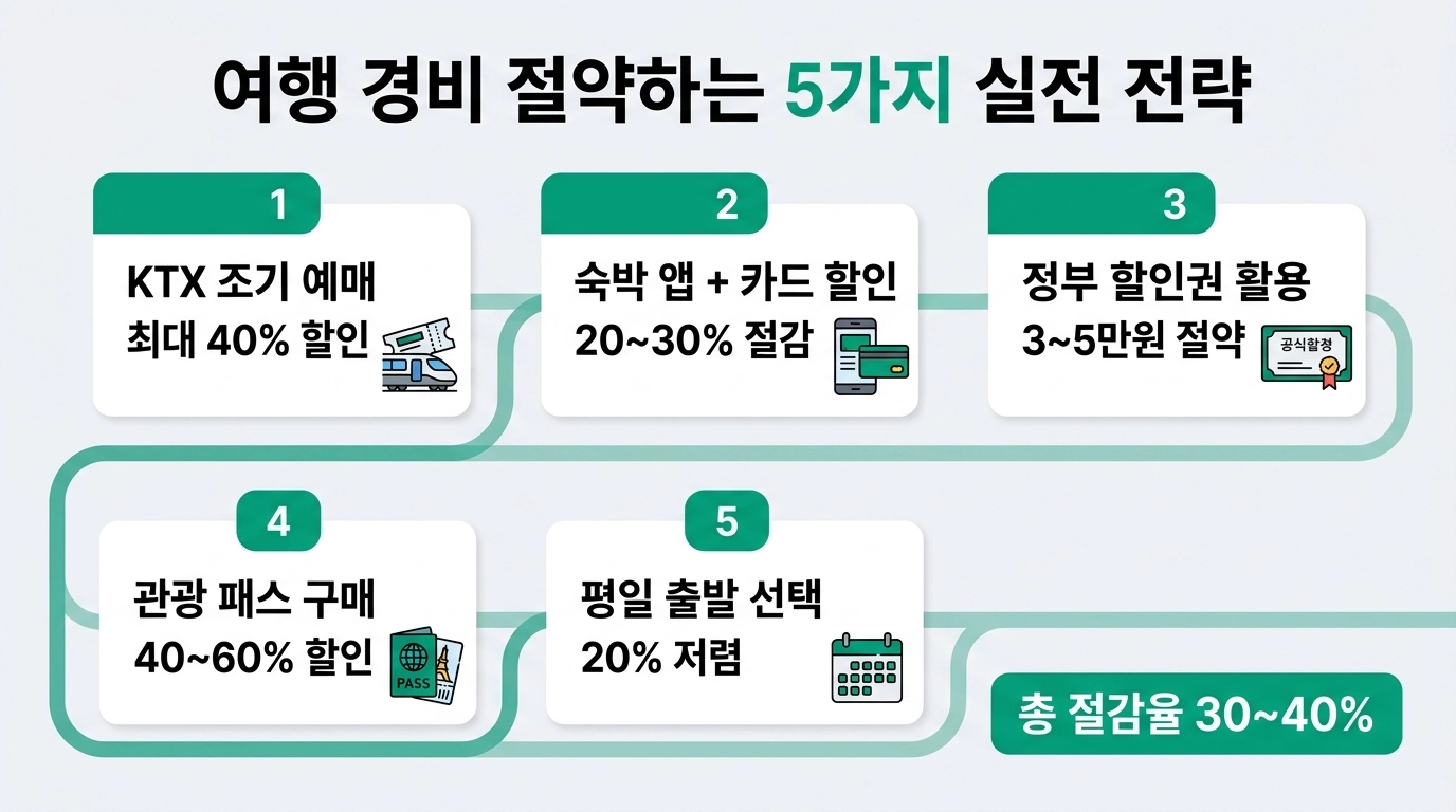 국내 2박 3일 여행 경비 절약 5가지 전략 인포그래픽