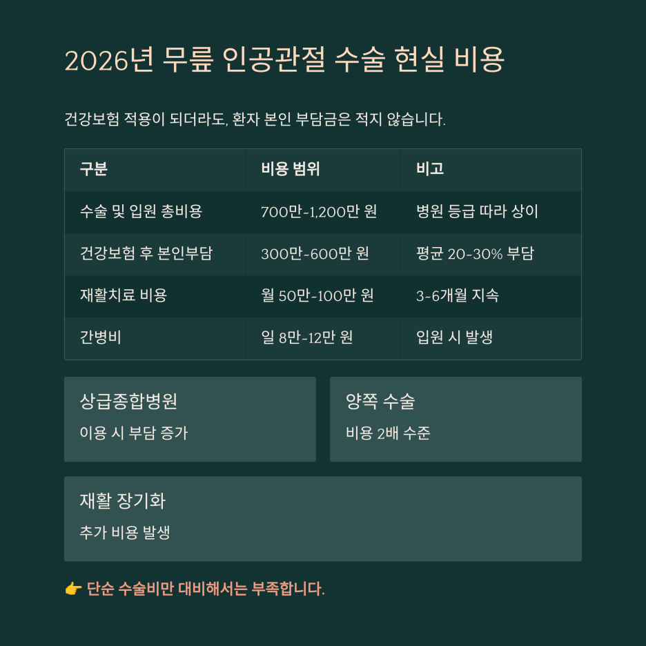 대한민국 고령층의 무릎 인공관절 수술 현실 비용 및 병원비 본인부담금 내역