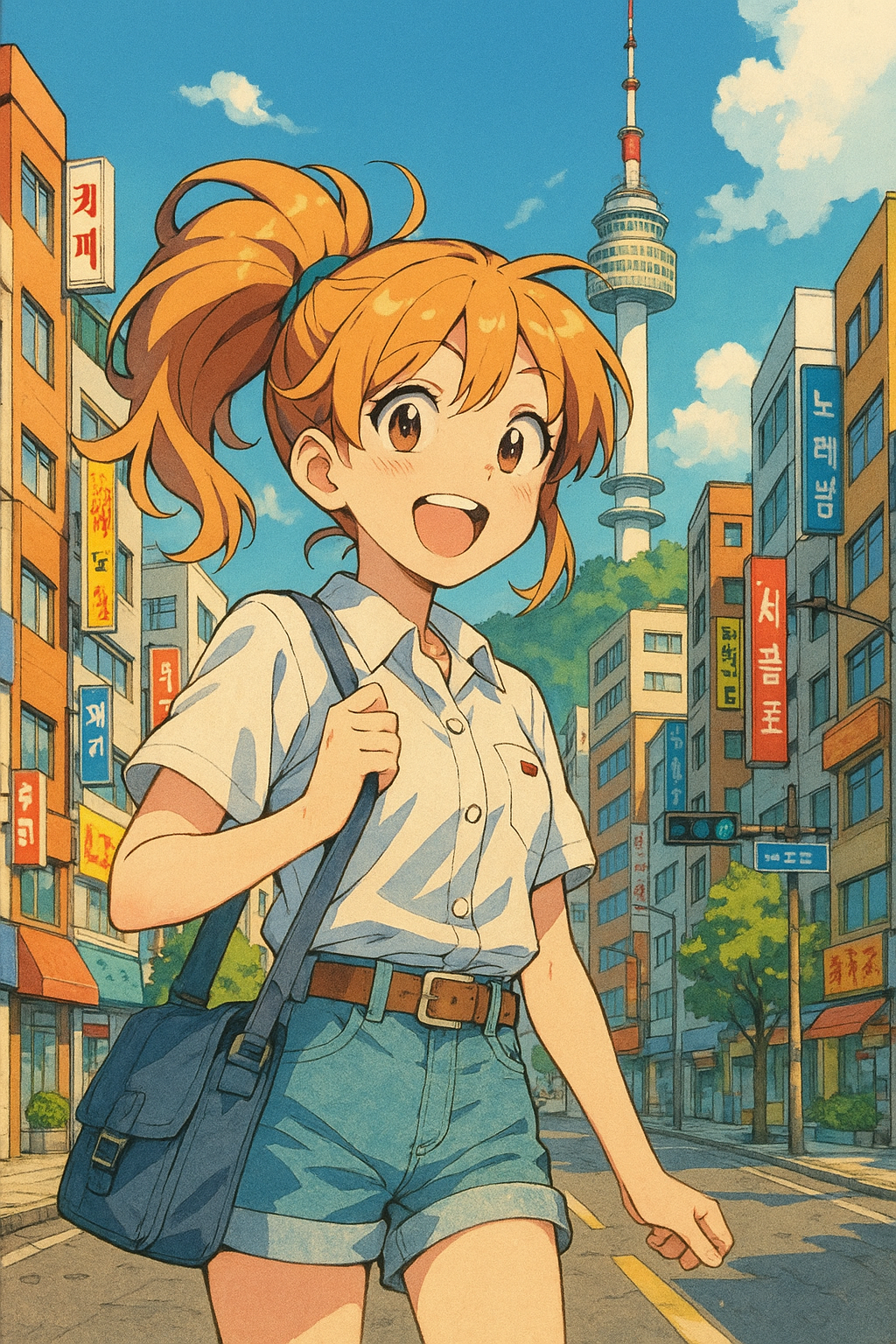 일본 웃는얼굴의 여학생 일러스트